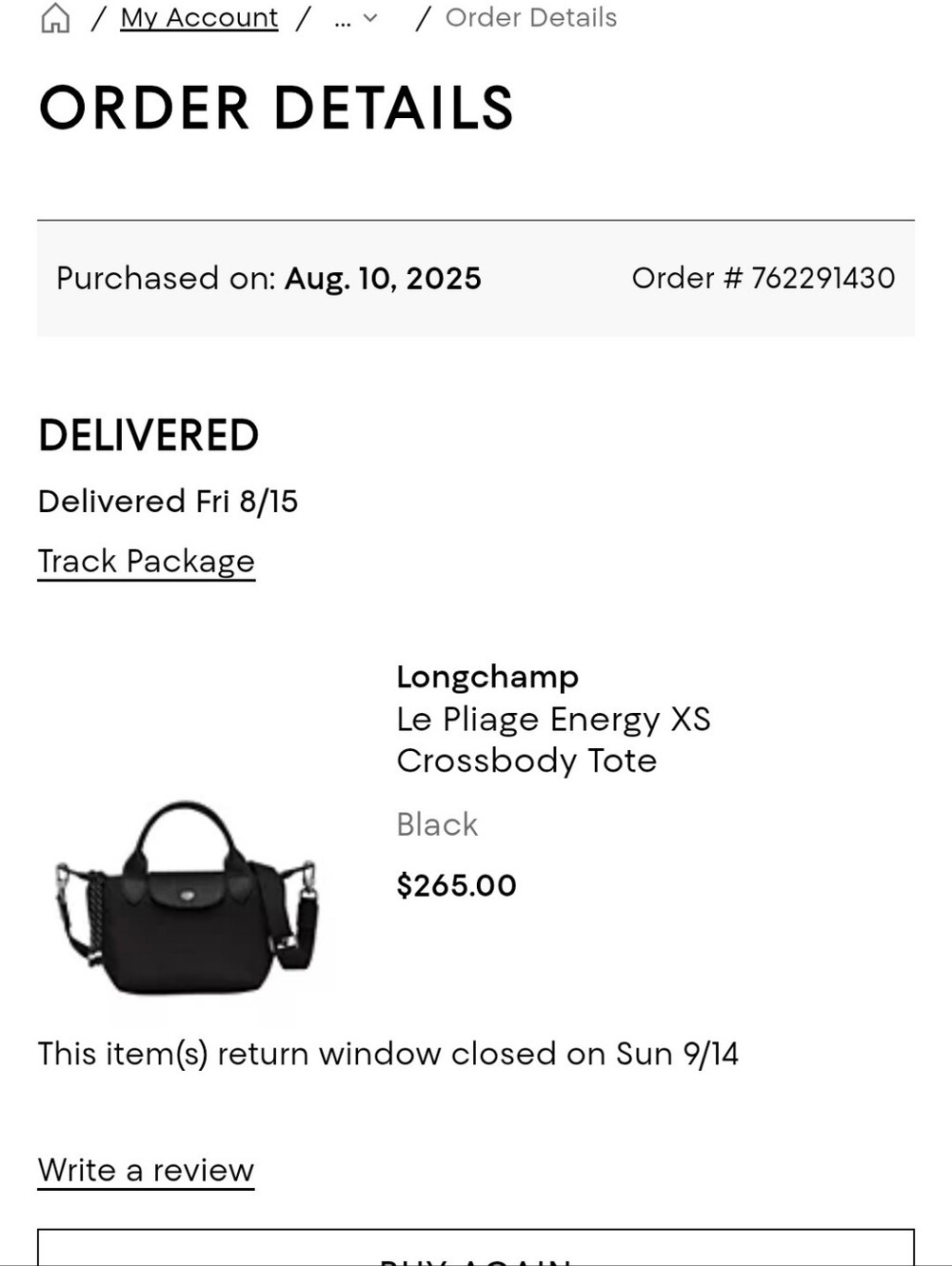 Longchamp Le Pliage Energy XS Crossbody Tote- Black - Picture 9 of 11